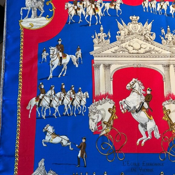 Vintage Hermes L' Ecole Espagnole De Vienne Silk Scarf by Phillipe Ledoux - Picture 8 of 15